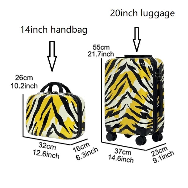 Maleta de equipaje ABS+PC con estampado de tigre con 360 ° Ruedas giratorias silenciosas, cremallera y cerradura de combinación, maleta de viaje liviana y duradera
