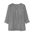 thumbnail image 4 of Timegard Womens Long Sleeve Tops Button Notch V Neck Loose Blouse Casual Lightweight Solid Color Shirts Tops, 4 of 9