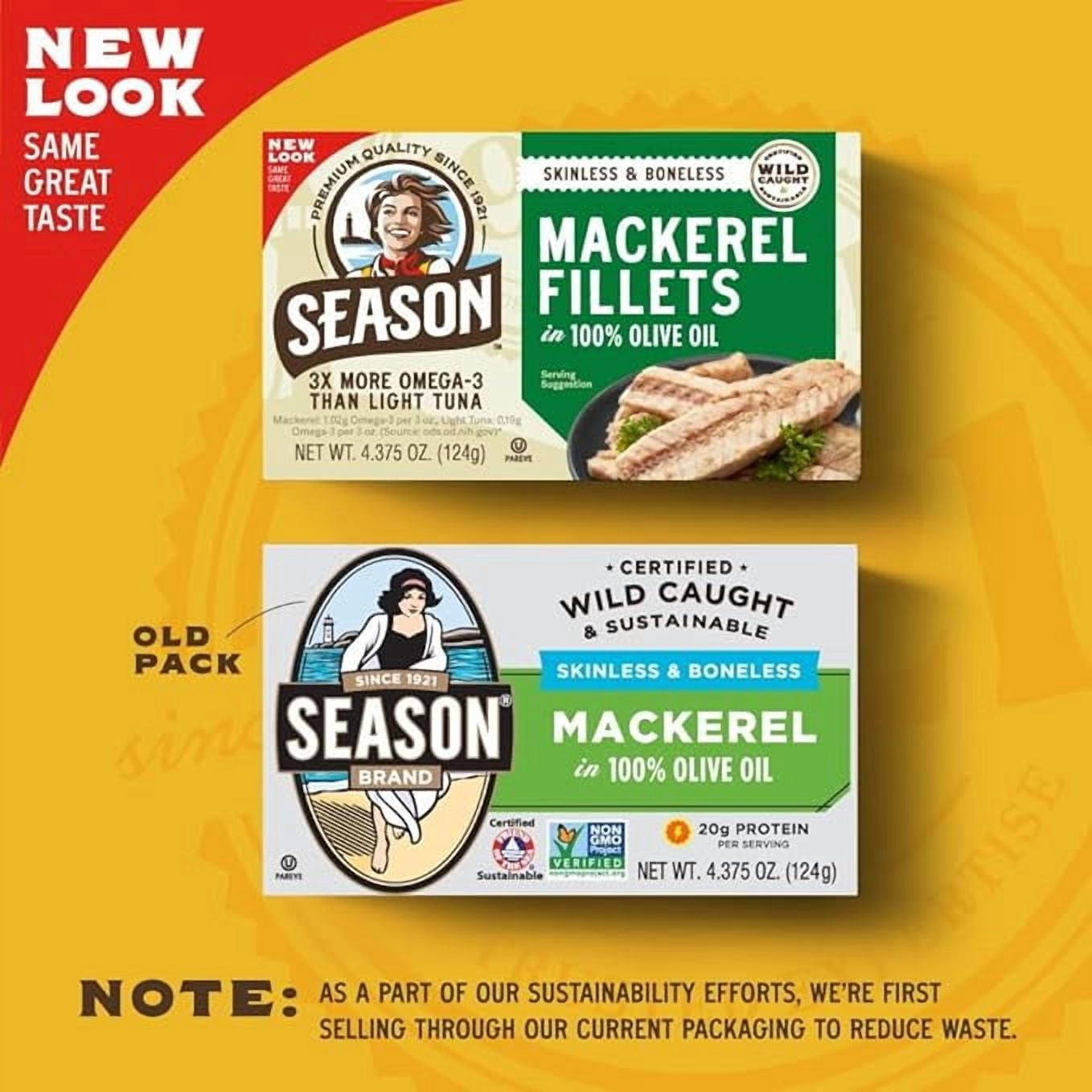 (6 pack) Season Mackerel in Olive Oil, Salt Added, 4.375 oz Can