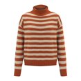 thumbnail image 1 of Suéteres Prolriy para mujer, suéter de cuello alto medio con contraste de rayas retro para mujer, suéter holgado informal para abajo, suéteres para mujer, tops para mujer, color naranja, 1 of 4