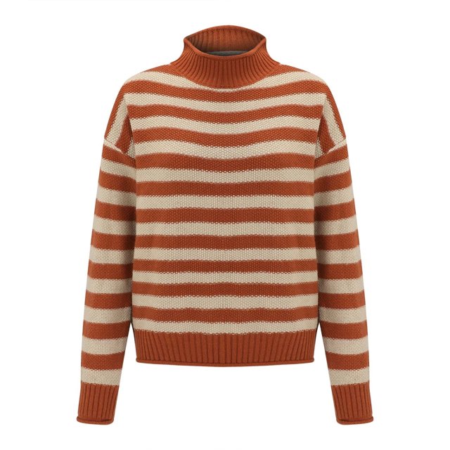 Suéteres Prolriy para mujer, suéter de cuello alto medio con contraste de rayas retro para mujer, suéter holgado informal para abajo, suéteres para mujer, tops para mujer, color naranja