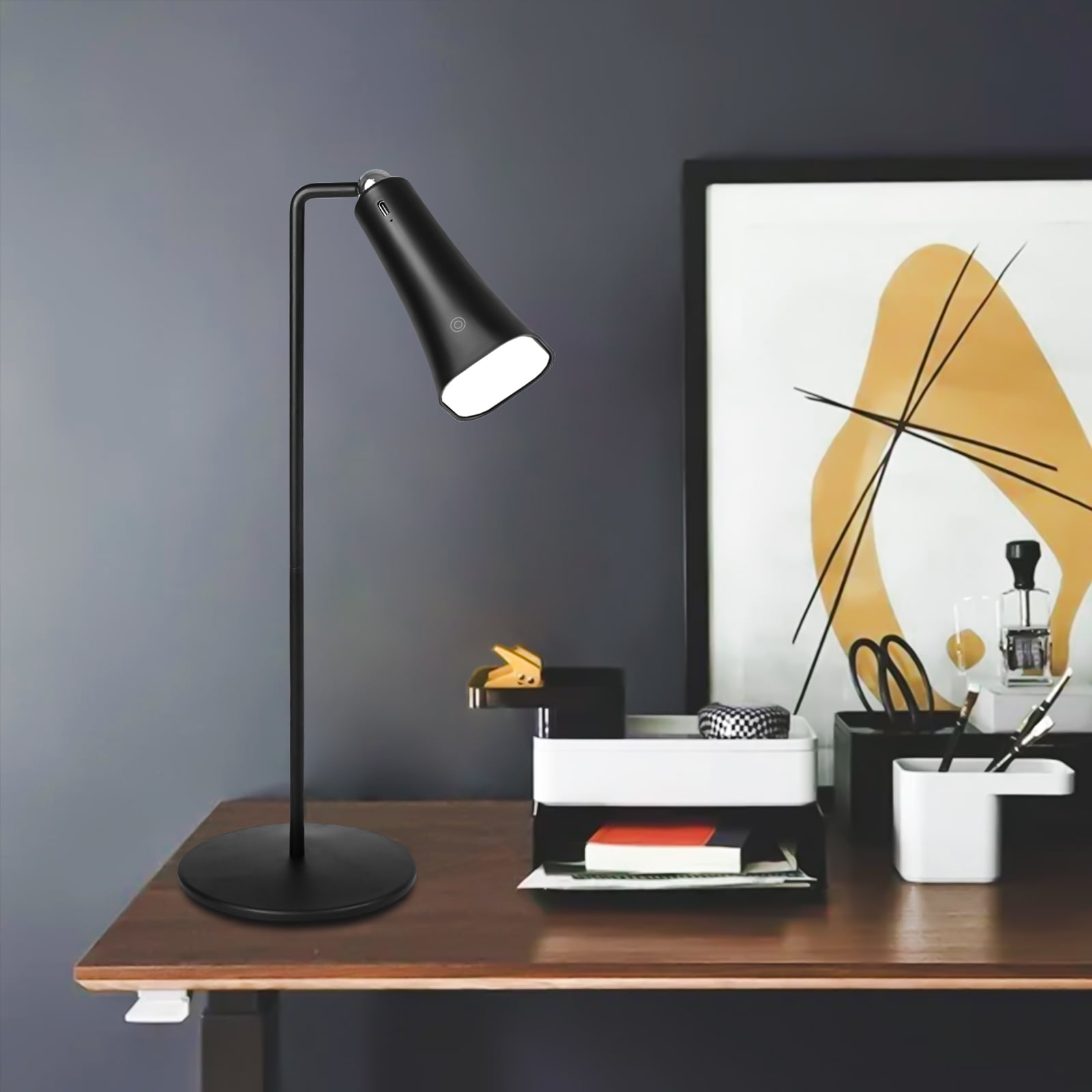 Bemico Rechargeable Led Desk Lamp 3 Color Modes 180 Flexible Magnetic Reading Light for Home Office Dormitory Bedroom - Black