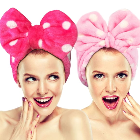 Hairizone Cosmetics Diademas para lavar la cara, ducha, spa, suaves y lindas, con lazo grande, para mujeres y niñas (Roseo/Rosa)