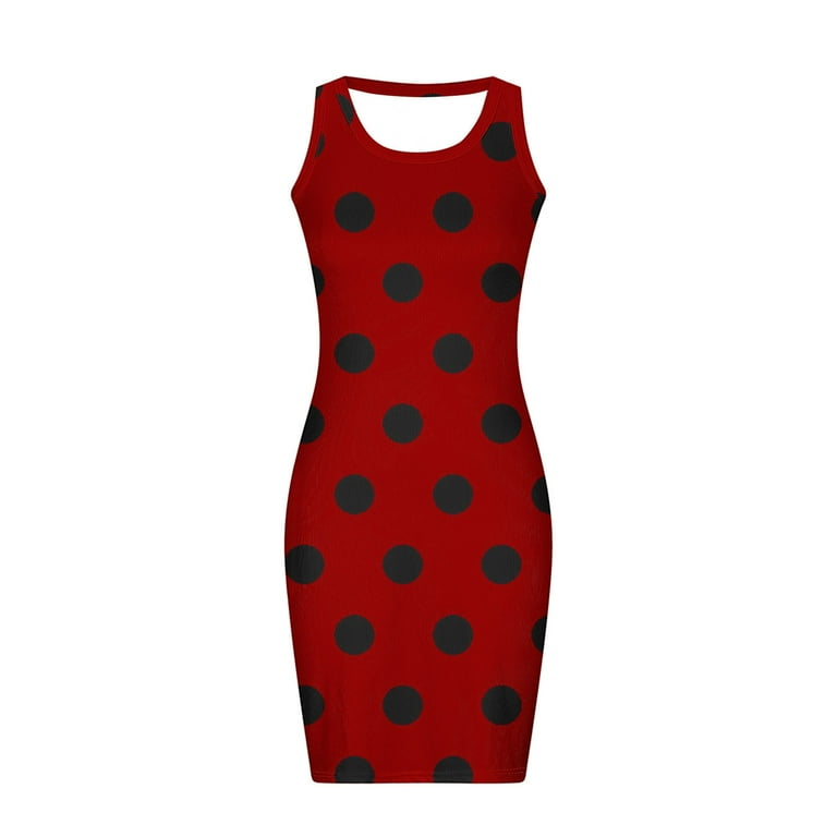 Lovskoo Summer Dresses for Women 2024 Ribbed Polka Dot Scoop
