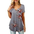 thumbnail image 1 of T-shirts d'Été Décontractés pour Femmes à Fleurs, Col en V, Manches Courtes, Amples et Larges, Tuniques Extensibles, Grande Taille, 1 of 4