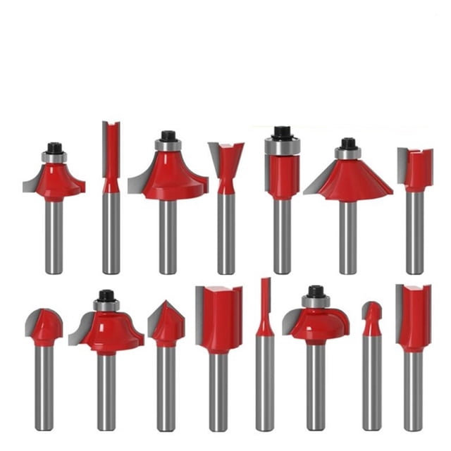 Ensemble de 15 Embouts de Routeur Coupe Droite 1/4 Tige pour Machine de Coupe Roulement à Bois, Longue Durée