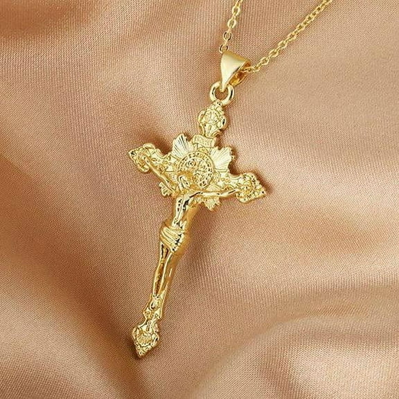 Mens Gold Plated Jesus Crucifix Cross Pendant Necklace For Men Stainless