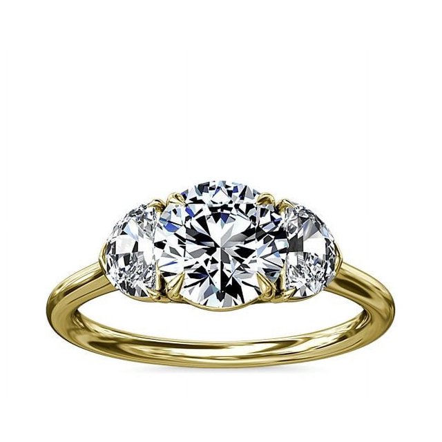 1.00 Carat Excellent Round Cut Real Diamond Latest Design Three Stone Engagement Ring for Ladies Solid 14K Yellow Gold Size 7.5