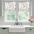 thumbnail image 4 of Spring Floral Balloon Curtains 63 Inch Length for Living Room/Bedroom, Pink Flowers Black White Plaid Pastoral Rod Pocket Privacy Door Curtains Decorative Tie Up Shade for Window 52"x63", 4 of 8