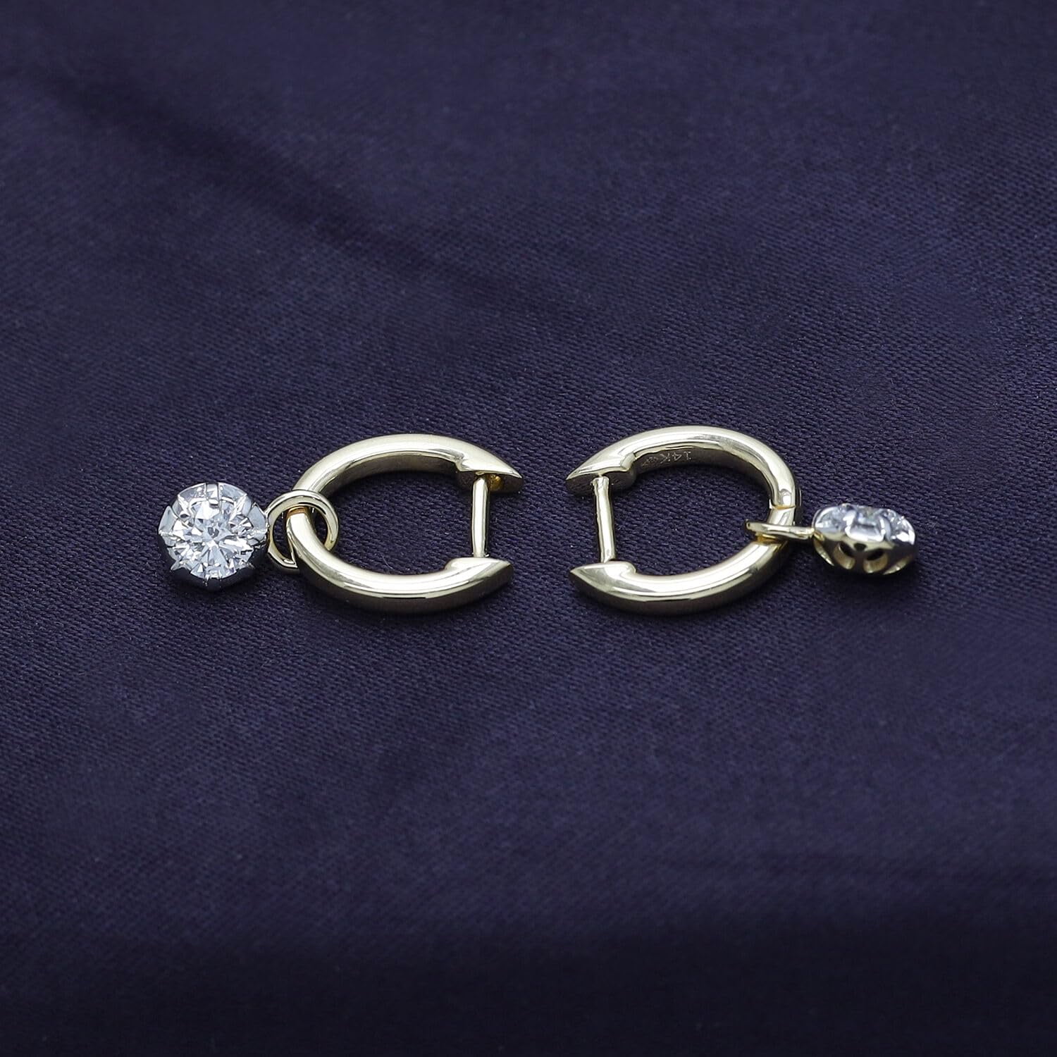 AFFY Dangle Earrings For Women | 1/2 Carat 4MM Round Shape Lab Grown Diamond Two Tone Huggie Hoop Earrings |10K Solid White Gold Jewelry Gifts For Her (0.50 Cttw)
