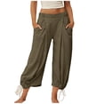 thumbnail image 2 of Cagogo Elastic Waist Harem Pants for Women Wide Leg Casual Loose with Pockets Ankle Length Drawstring Trousers Workout Lounge Yoga Beach Travel Clothes, Army Green M, 2 of 6