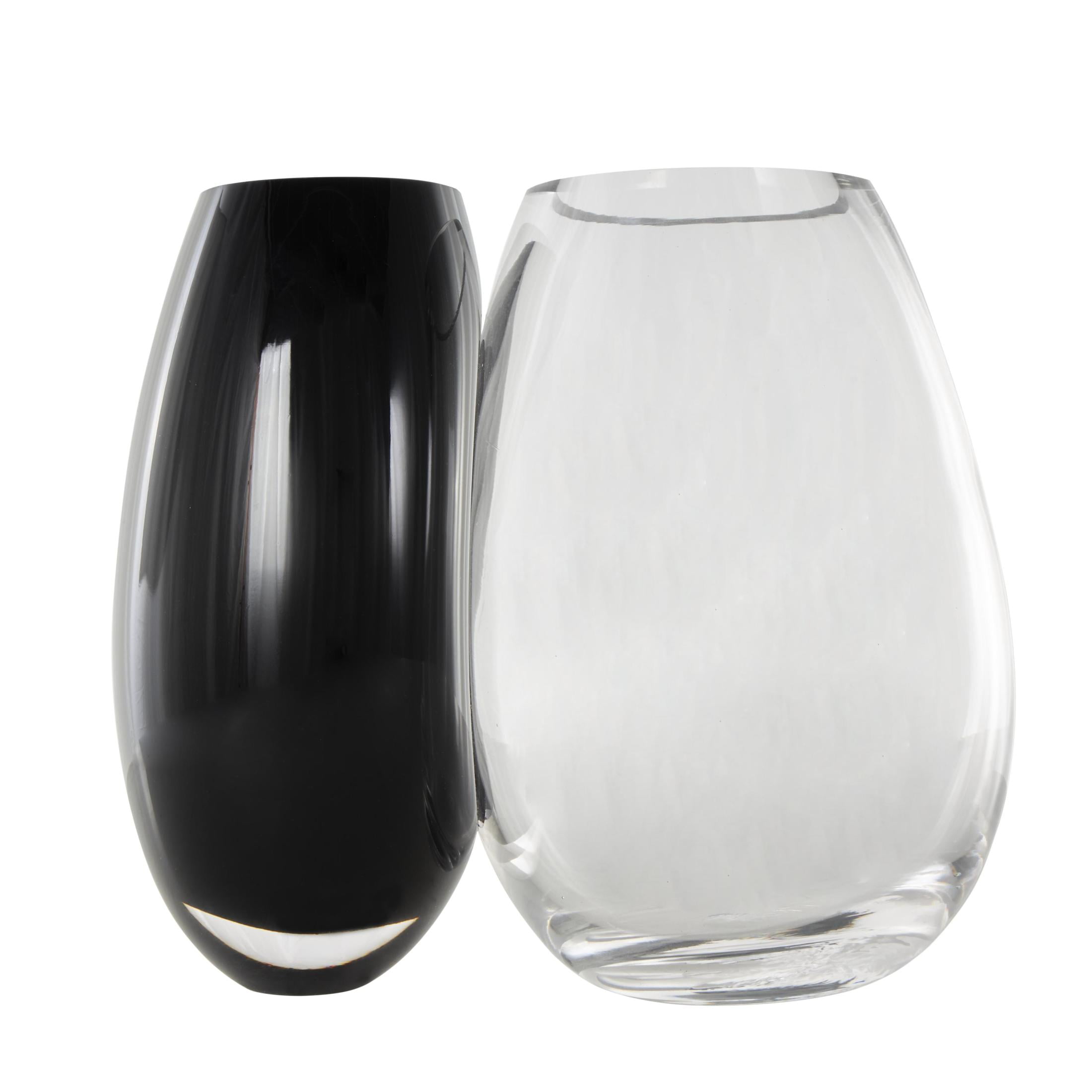DecMode 13" Abstract Handmade Rounded 2 Opening 2 Opening Black Recycled Glass Vase with Clear Glass Accent