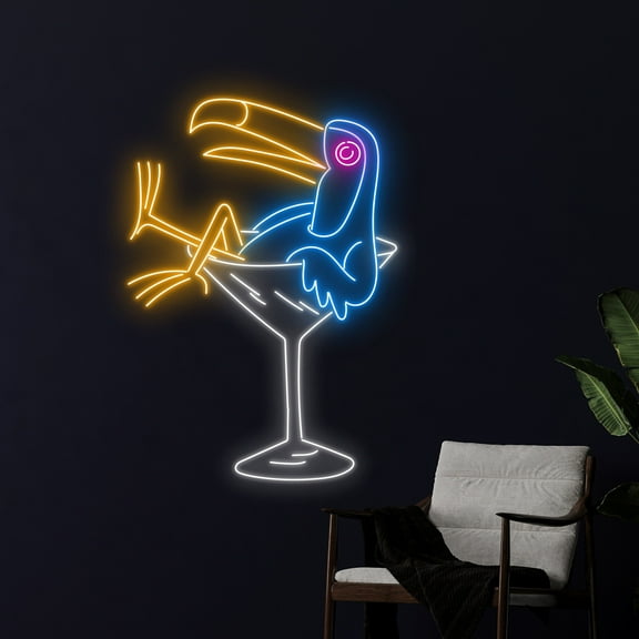 Handmadetneonsign Toucan Martini Led Sign, Martini Toucan Neon Light, Martini Cocktail Bird Neon