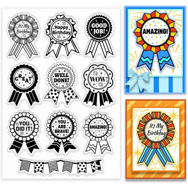 Sello transparente con símbolo de ánimo para hacer tarjetas, sello de silicona con medalla y símbolo de ánimo, sello de goma transparente de feliz cumpleaños