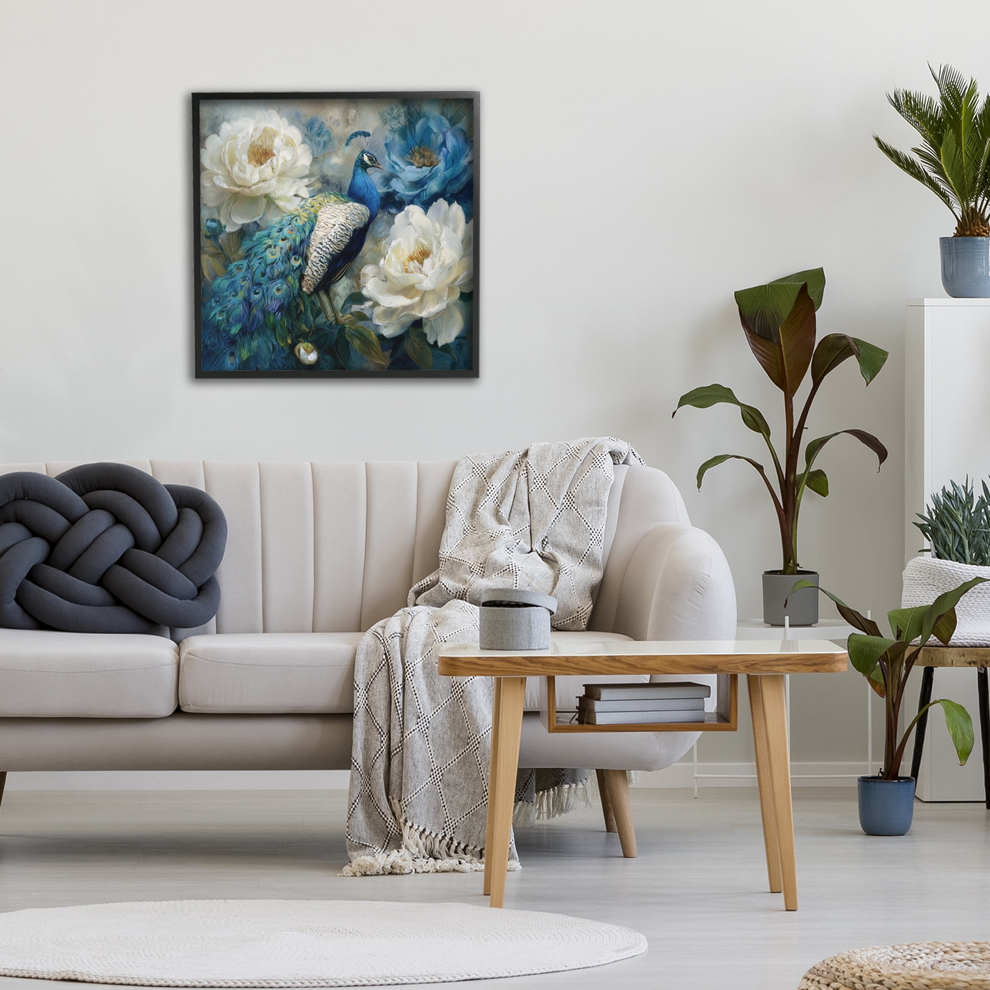 Stupell Industries Pretty Peony Peacock Black Framed Giclee Art, design by Tina LeCour