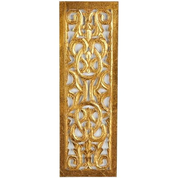 Wooden Floral Handmade Home Wall r Intricately Carved Arabesque Wall Sculpture, Wall Art 12" x 1" x 36", Gold