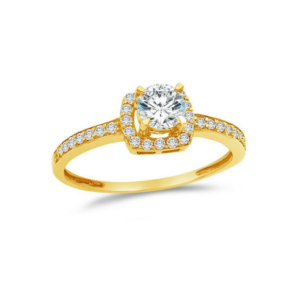 AA Jewels - Solid 14k Yellow Gold Round Cut Halo Wedding Engagement ...
