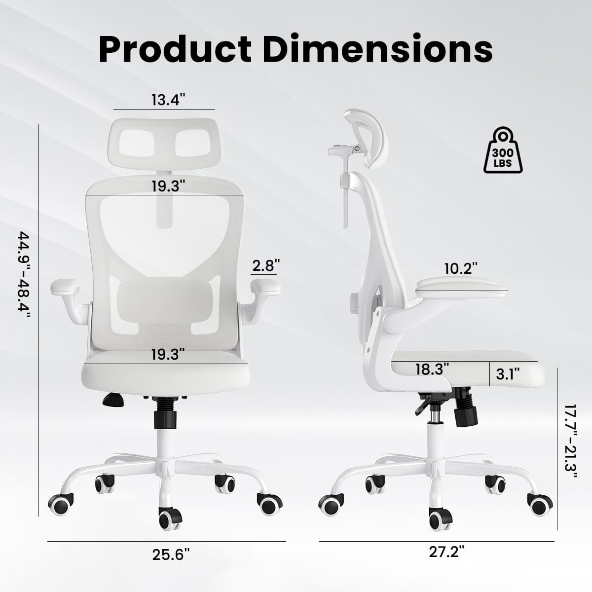 Farini Ergonomic Office Chair,Home Office Desk Chair with Adjustable Lumbar Support and Armrests,Comfy Computer Desk Chair with Headrest,for Home and Office, White & White