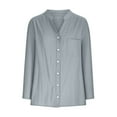 thumbnail image 4 of Ohufall Women's Adjustable Long Sleeve Shirts Summer Lightweight Loose Cotton Linen Tops Fashion Solid Casual Pocket Button Down V-Neck Blouses for Women, 4 of 5