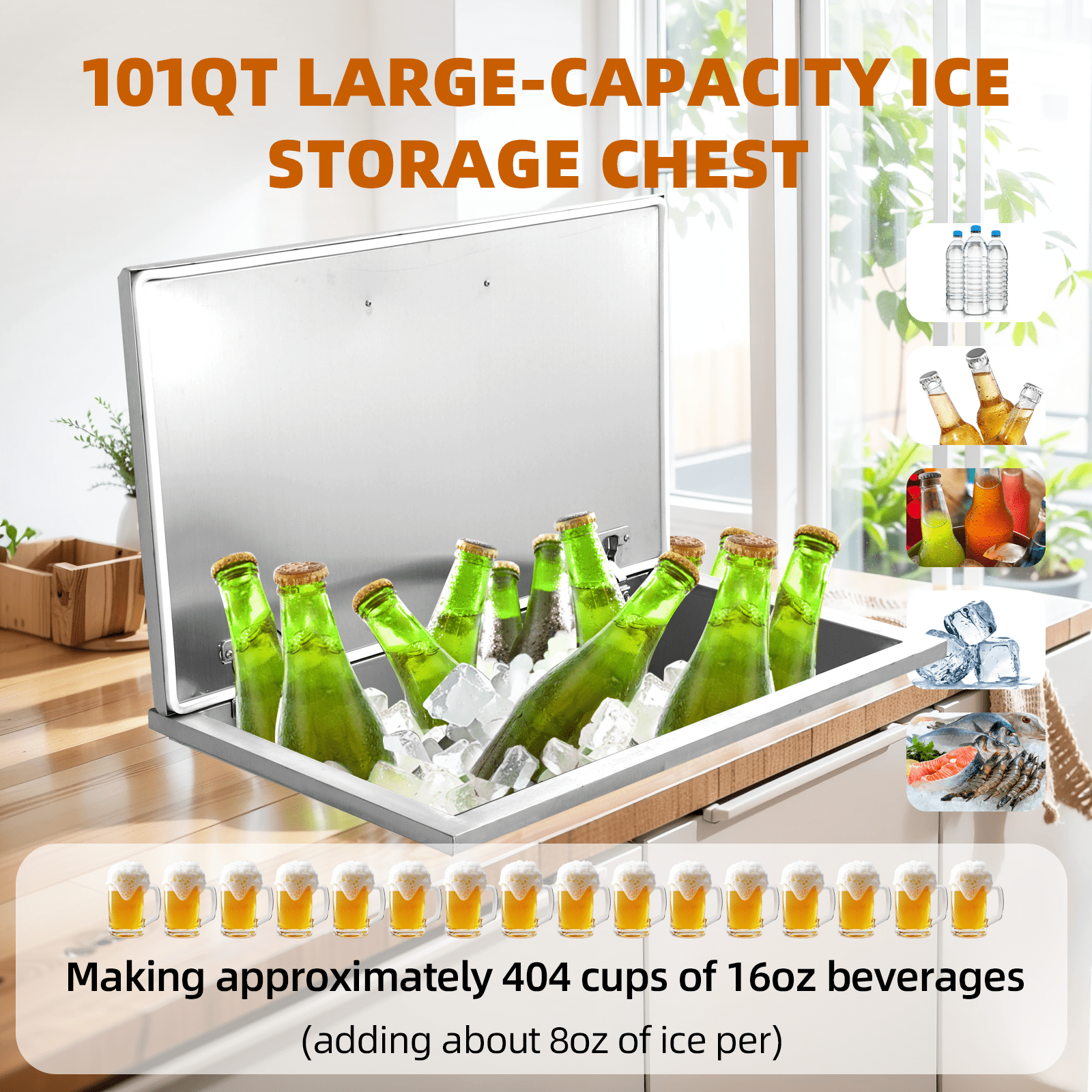 Accreate Stainless Steel Drop in Ice Chest - Commercial Ice Bin for Outdoor Kitchen Ice Bar & Cold Beverages