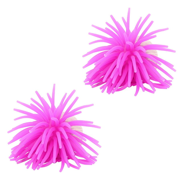 VERDANVERSE 2Ud Coral Y Erizo De Mar De Silicona Para Decorar Peceras Con Base Cerámica Morada