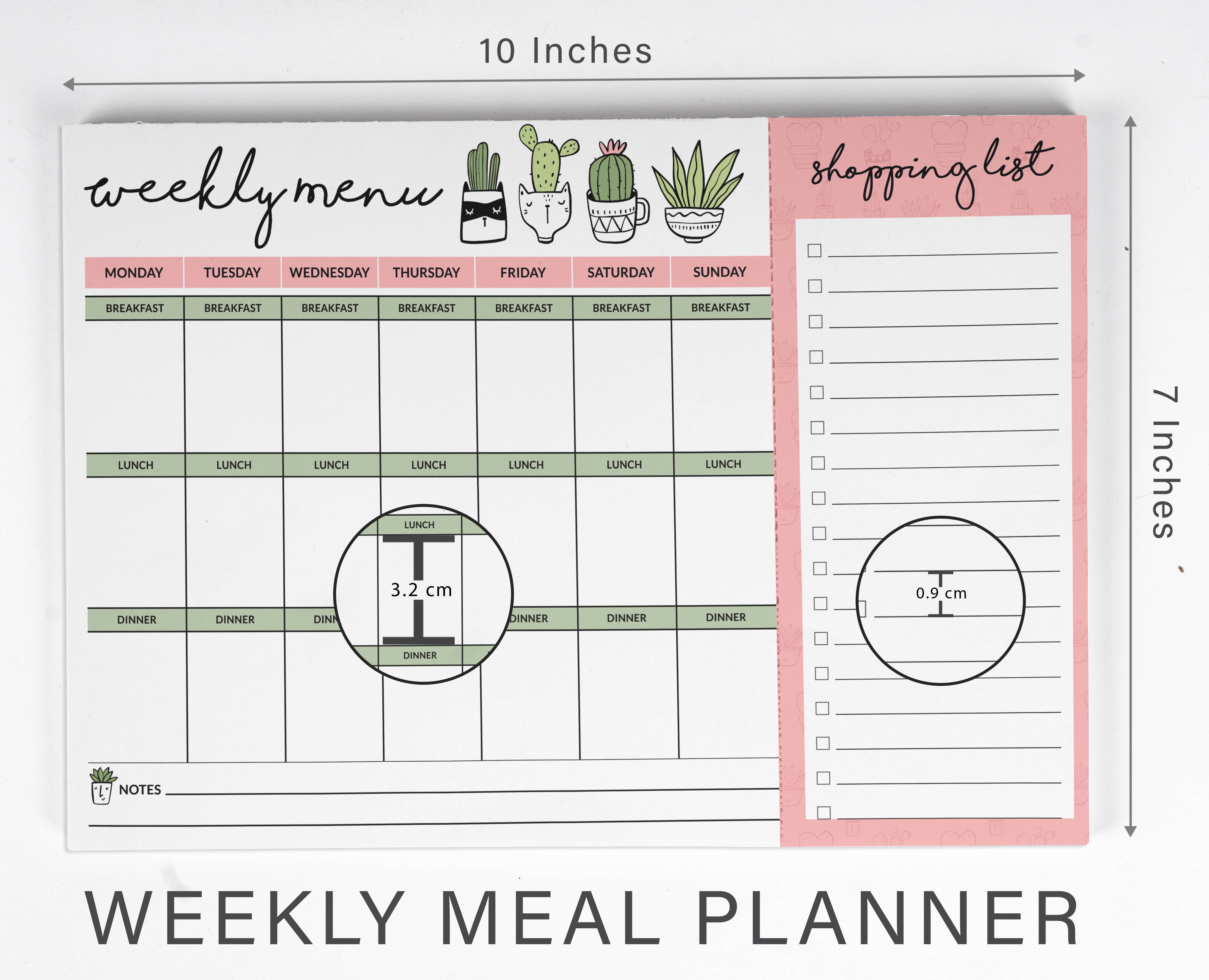 Inkdotpot Weekly Meal Planner Notepad 7"x10 , "Weekly Menu" Magnetic Meal Planning Pad with Tear Off Grocery Shopping List for Fridge- Kitchen & Home - 54 Sheets -7P