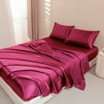 thumbnail image 3 of Btargot 4Pcs Silk Sheets Queen Deep Pocket Satin Sheets Set Burgundy Microfiber Cooling Bed Sheet Set, 3 of 12