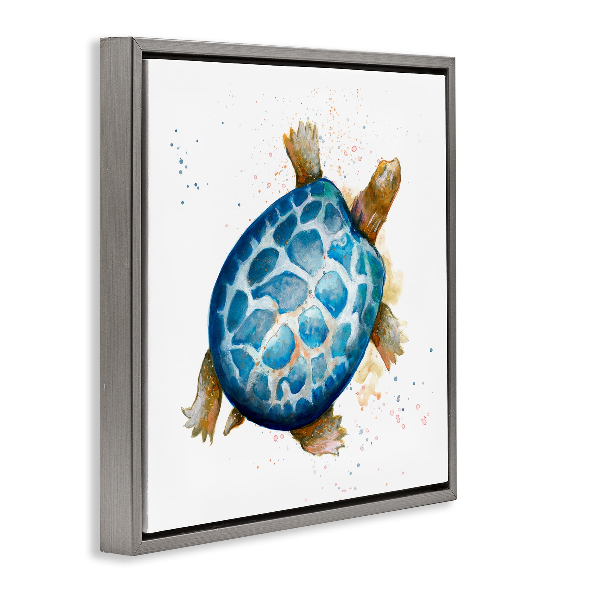 Stupell Industries Modern Speckled Turtle Animals & Insects Painting Gray Floater Framed Canvas Art Print Wall Art, 25 x 25