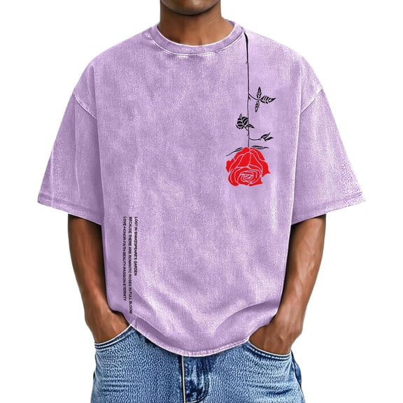 IWRICH Acid Wash Plus Size Casual T Shirts for Men Baggy Basic Short Sleeve Tees Trendy Graphic Printed Tees Purple XL