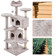 Alden Design 54.5 H Double Condo Cat Tree with Scratching Post Tower, Brown/White