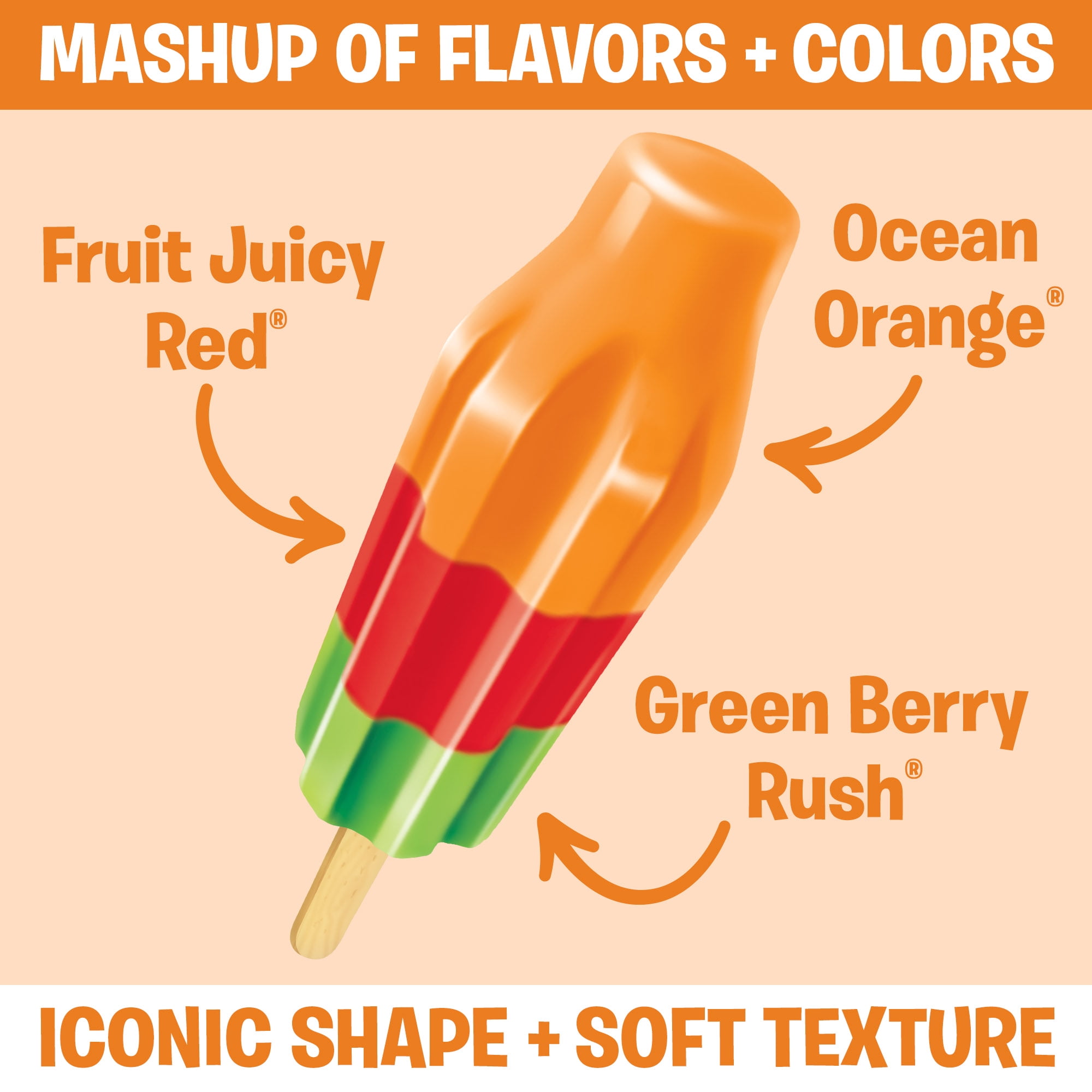 Bomb Pop Hawaiian Punch Freeze Ice Pop, Frozen Freezer Dessert, 12 Pack