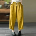 thumbnail image 5 of XPMWRP Women's Cotton Linen Wide Leg Palazzo Lounge Cropped Pants Lightweight Drawstring Waist Harem Capri Pants with Pockets Yellow L, 5 of 7