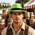 thumbnail image 2 of XIAOCHA Mens Feather‑Accent Fedora Hat Short‑Brim Western Hat Party Headwear,Green, 2 of 4