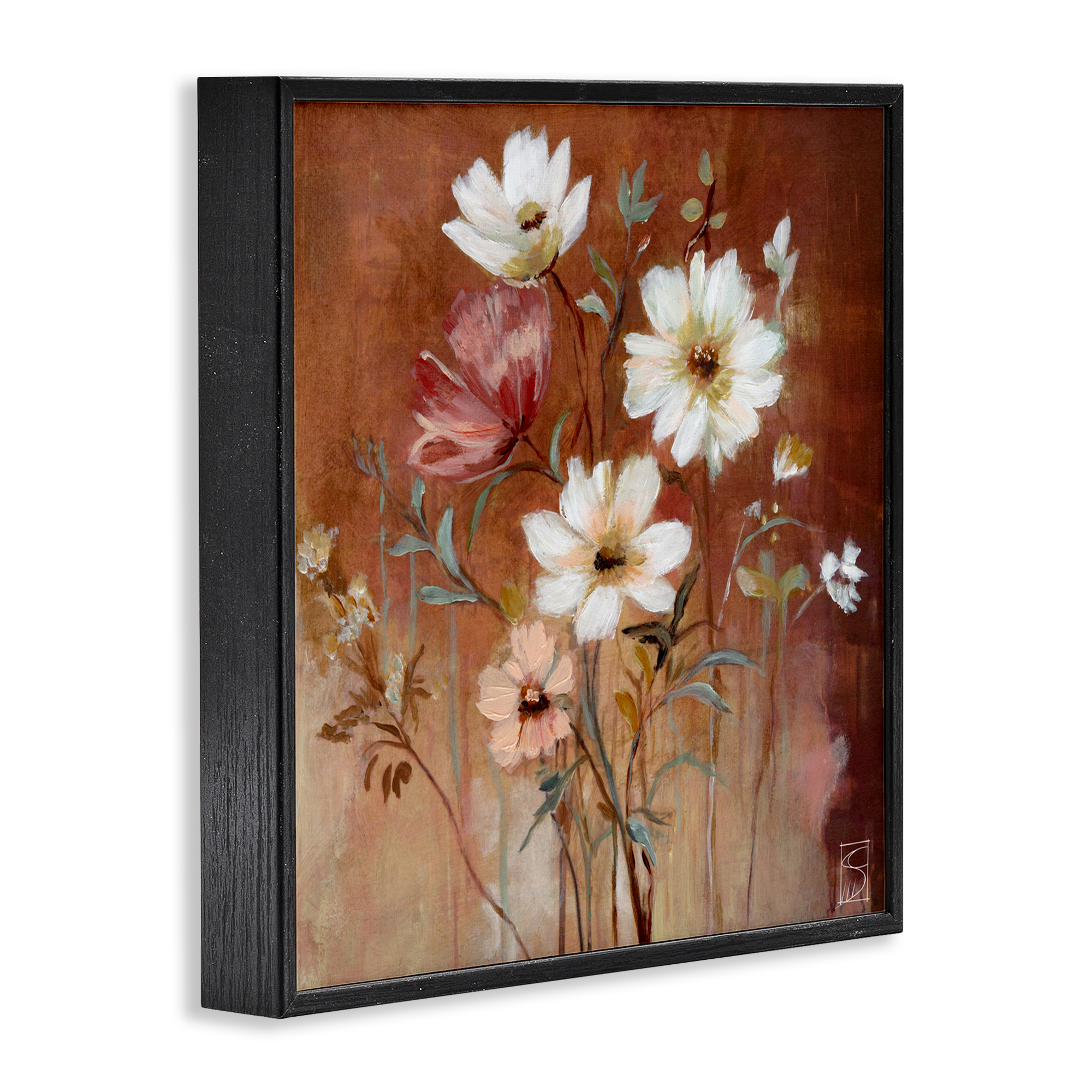 Mocha Flowers Collection Black Framed Giclee Art, design by Sara Culpepper
