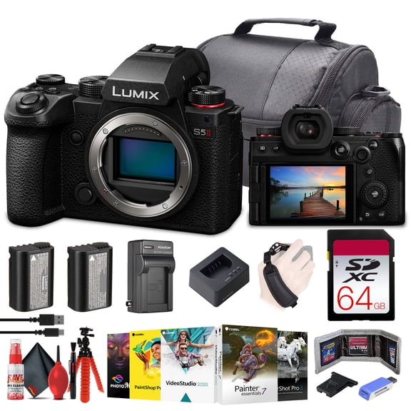 Panasonic Lumix S5 II Mirrorless Camera (DC-S5M2BODY)   64GB Memory Card   Corel Photo Software   DMW-BLK22 Battery   Charger   Card Reader   Case   Flex Tripod   Cleaning Kit   More