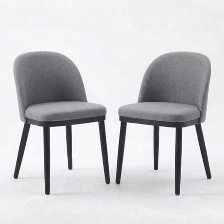 Modern Dining Chairs Linen Upholstered Thick Cushioned Seat Curved Backrest Sturdy Wood Legs Accent Side Chairs for Dining Room Living Room or Cafe