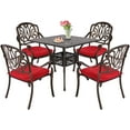 thumbnail image 3 of Haverchair 5 Piece Cast Aluminum Outdoor Patio Dining Set with Chairs and Cushion, Bronze/Red, 3 of 8