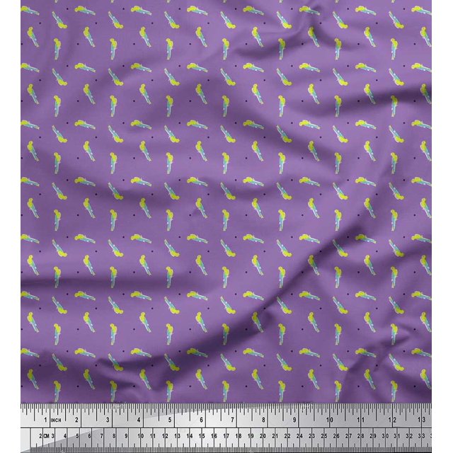 Soimoi Georgette Viscose Fabric Dot & Parrot Bird Print Fabric by Yard 42 Inch Wide
