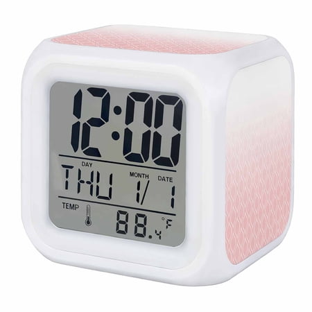 Alarm Clocks Pink Morocco Digital Clock 7 Color LED Night Light Silent Non-Ticking Battery Operated Ombre Geometric Lines Pattern Cube Clocks Decorative for Bedroom Bedside Living Room Office School
