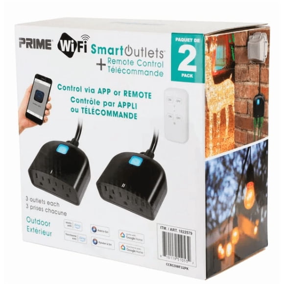 Wi-Fi Smart Outdoor Outlet Plug 2-Pack with Remote Control, 80 ft Range, App Controlled, Wall Mount Plate Included