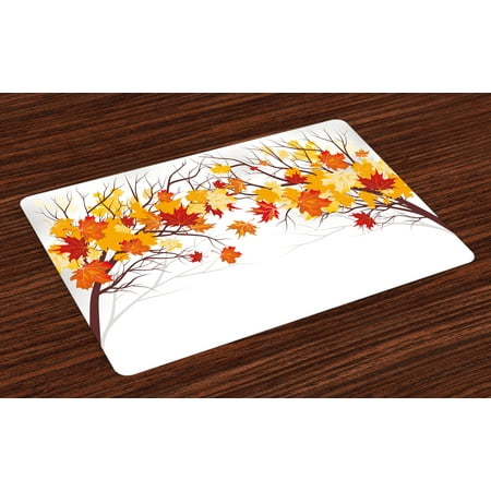 - Fall Placemats Set of 4 Image of Canadian Maple Tree Leaves in Autumn Season with Soft Reflection Effects, Washable Fabric Place Mats for Dining Room Kitchen Table Decor,Orange White, by Ambesonne