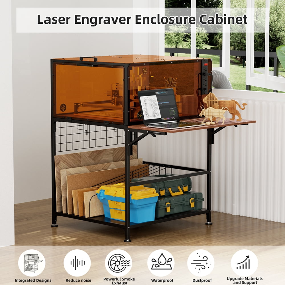 HAOMINS Laser Engraver Enclosure Cabinet, Heavy Duty Laser Engraving Table with 6000RPM Exhaust Fan, Foldable Side Panel for Home & Workshop