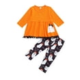 thumbnail image 3 of 2PCS Halloween Outfits Clothes Toddler Baby Girl Pumpkin Long Sleeve Sweatshirt Flared Pants Set, 3 of 7