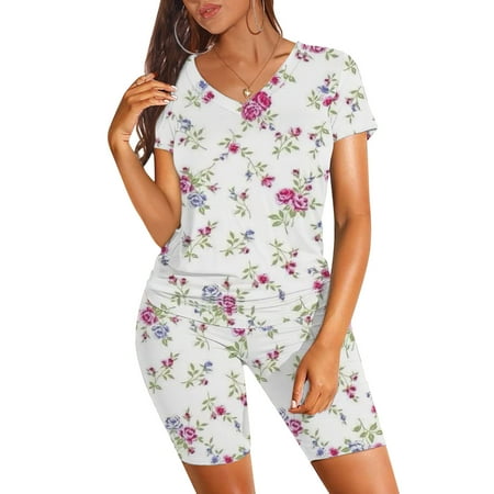 

Women Flowers Print Casual Short Sleeve Top Short Pants Pajama Set Note Please Buy One Or Two Sizes Larger