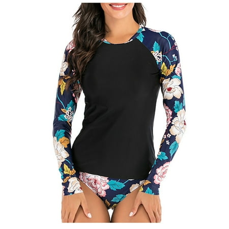 

koaiezne Women Suit Beach Swimwear Sunscreen Surfing Sleeve Print Long Swimwears Tankinis Set Swimming Sports Bra Teen Girl Swim Suites