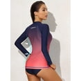 thumbnail image 4 of Alove Women Long Sleeve Zipper Gradient Rash Guard Plus Size Swimwear Crew Neck Swimsuit UPF 50+ S-3X, 4 of 8