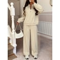 thumbnail image 6 of Women'S 2 Piece Outfits Oversized Fleece Sweatsuit Zip Up Long Sleeve Sweatshirt with Wide Leg Sweatpants Khaki S, 6 of 8