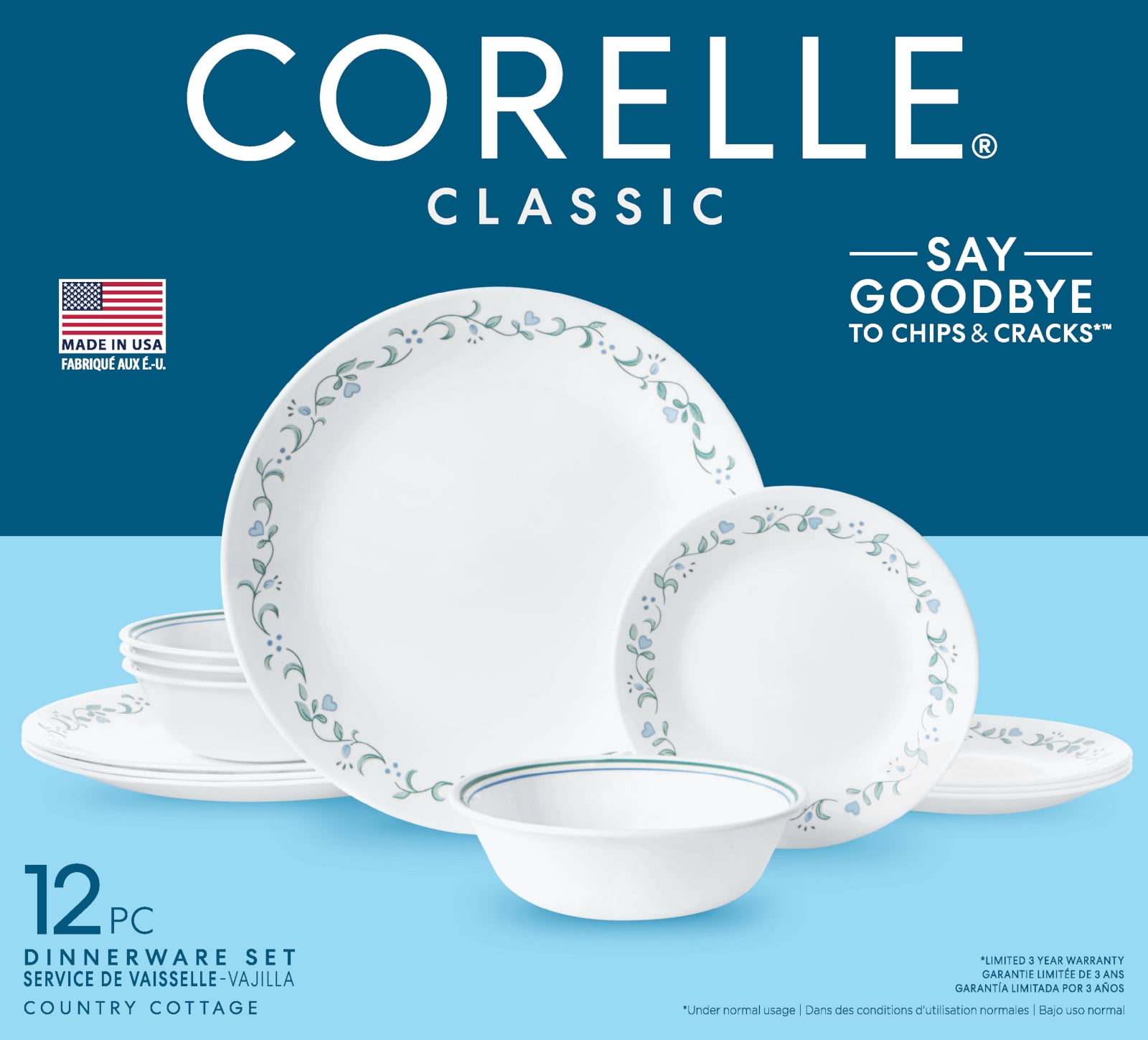 Corelle® Country Cottage, White and Blue, 12 Piece, Dinnerware Set - 3