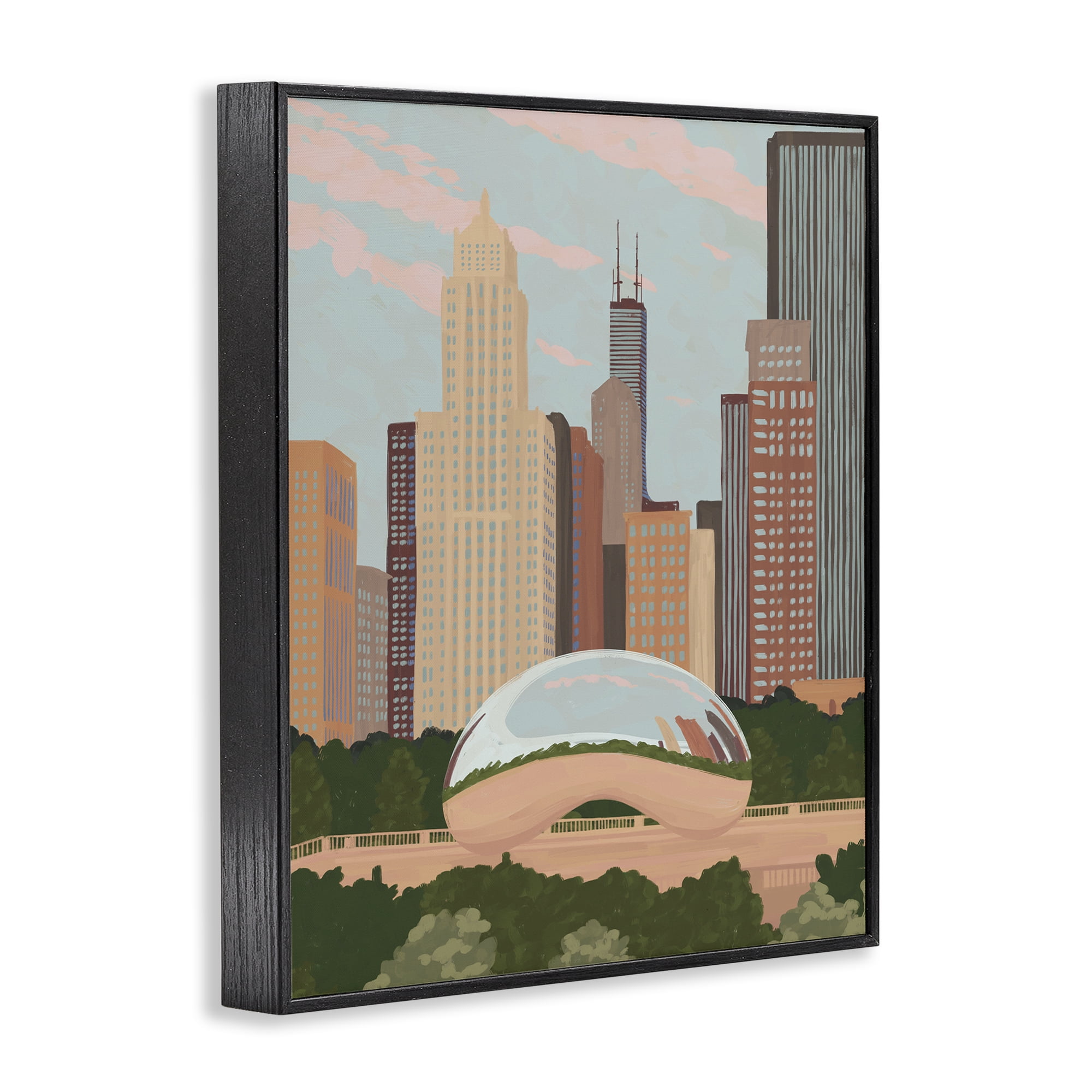 Stupell Industries Chicago Bean Cityscape Black Framed Giclee Art, design by Veronica Lara