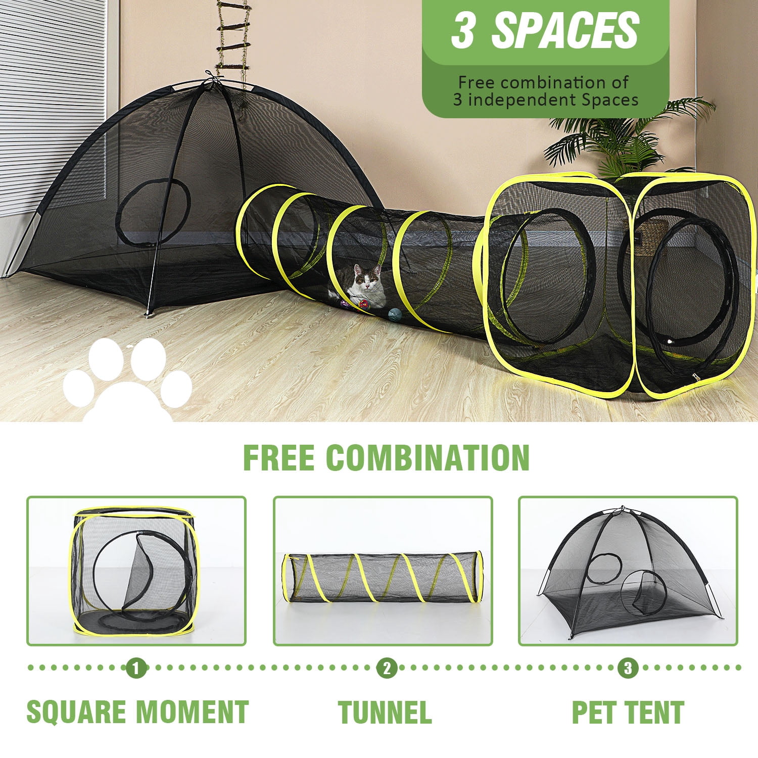 Wilwolfer 5PC Cat Toys Tunnel Portable Pets Kitty Mesh Tent with Cat Harness & Walking Leash Indoor Outdoor